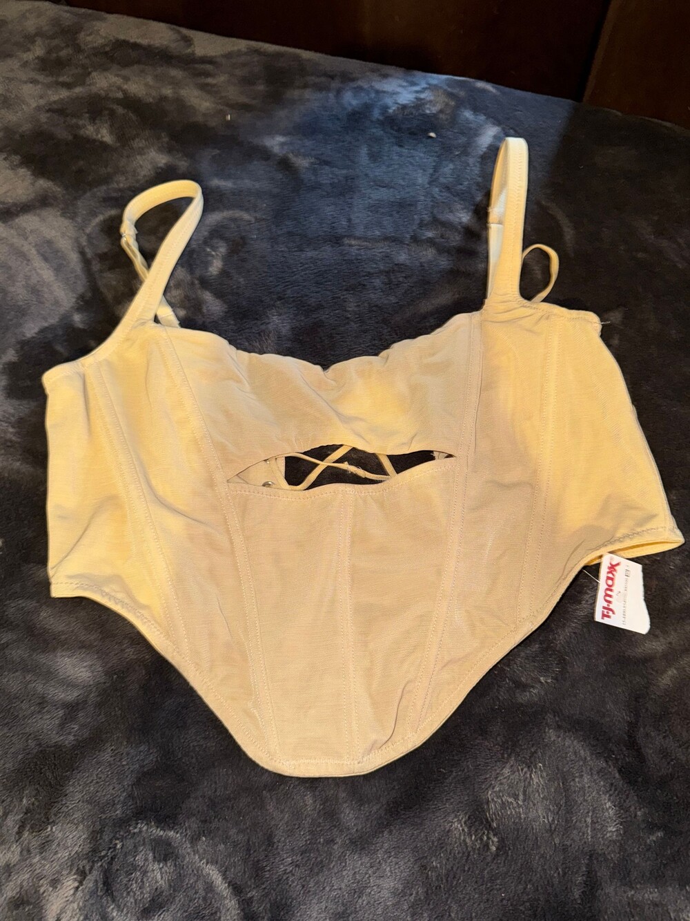 T.J. Maxx Corset Bra 34C Beige Adjustable Strap Lace-Up Back